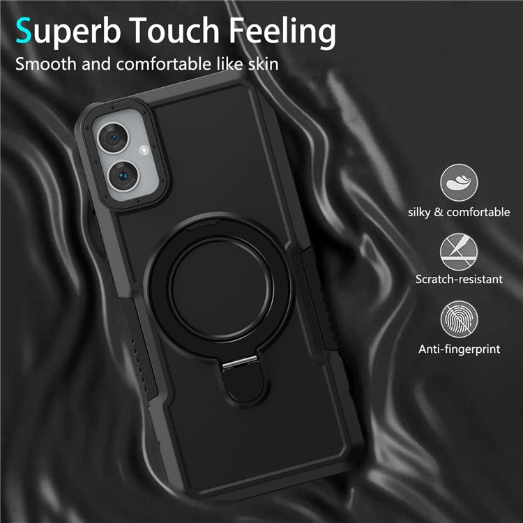 For Samsung Galaxy A05 4G Cover Hybrid TPU+PC Smartphone Case with Ring Holder Kickstand - Black