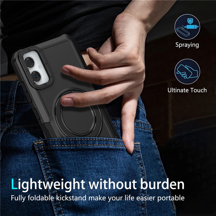 For Samsung Galaxy A05 4G Cover Hybrid TPU+PC Smartphone Case with Ring Holder Kickstand - Black