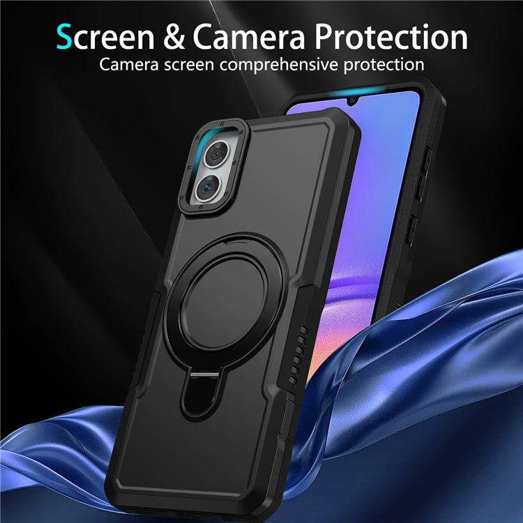 For Samsung Galaxy A05 4G Cover Hybrid TPU+PC Smartphone Case with Ring Holder Kickstand - Black