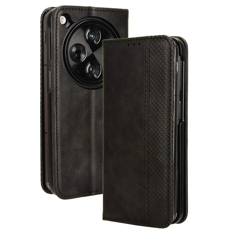 Retro Series For Oppo Find N3 5G / OnePlus Open Case Card Slots PU Leather Phone Covers - Black