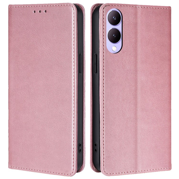 For vivo Y17s 4G Magnetic Case PU Leather+TPU Calf Texture Scratch-proof Phone Protector - Rose Gold