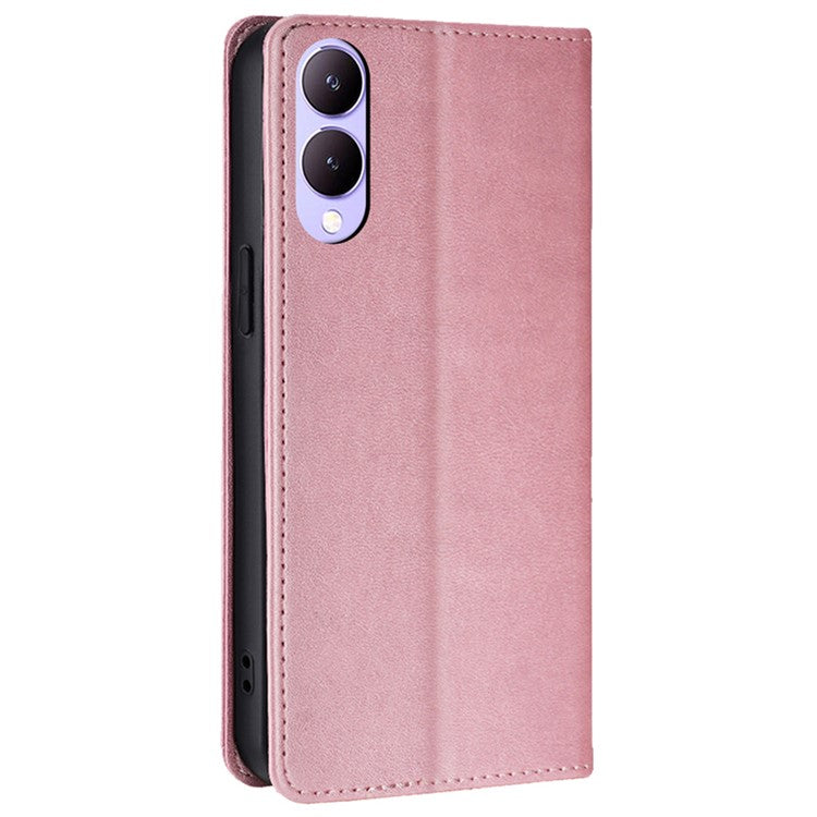 For vivo Y17s 4G Magnetic Case PU Leather+TPU Calf Texture Scratch-proof Phone Protector - Rose Gold