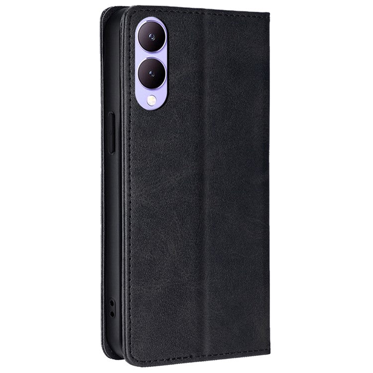 For vivo Y17s 4G Magnetic Case PU Leather+TPU Calf Texture Scratch-proof Phone Protector - Black