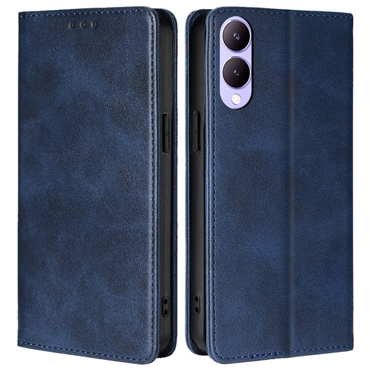 For vivo Y17s 4G Magnetic Case PU Leather+TPU Calf Texture Scratch-proof Phone Protector - Sapphire