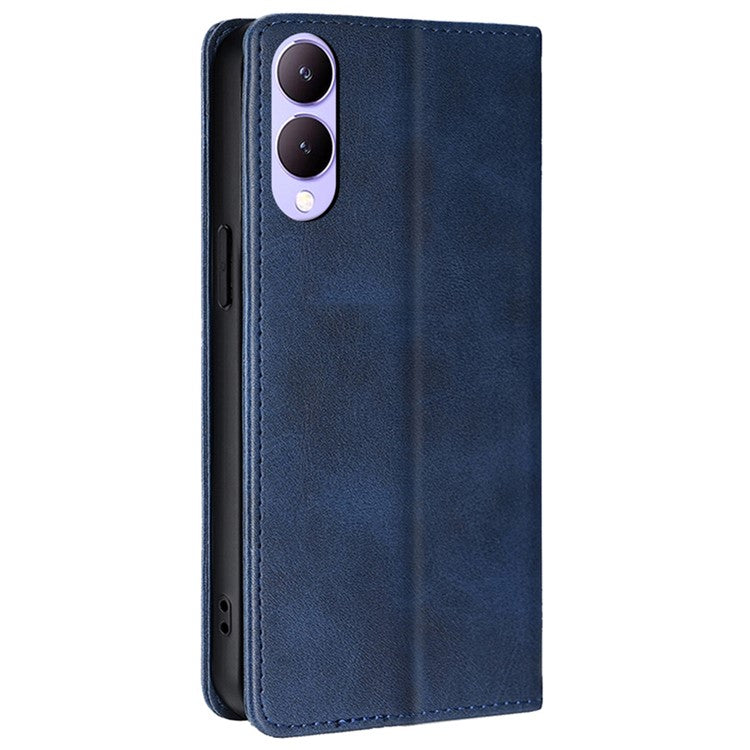 For vivo Y17s 4G Magnetic Case PU Leather+TPU Calf Texture Scratch-proof Phone Protector - Sapphire