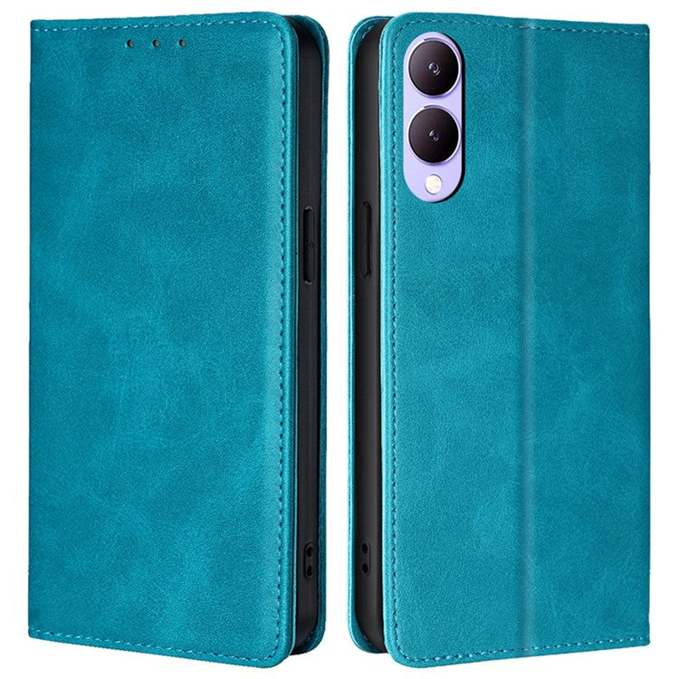 For vivo Y17s 4G Magnetic Case PU Leather+TPU Calf Texture Scratch-proof Phone Protector - Baby Blue