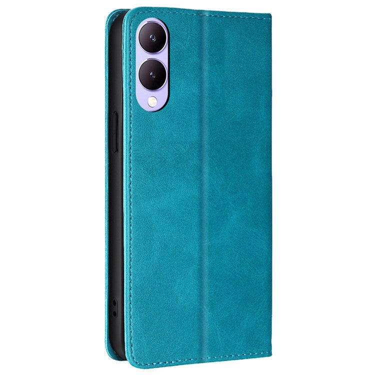 For vivo Y17s 4G Magnetic Case PU Leather+TPU Calf Texture Scratch-proof Phone Protector - Baby Blue