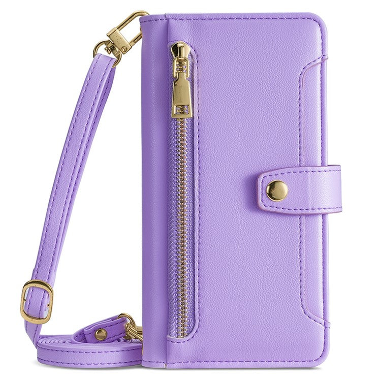 For vivo iQOO 12 Pro 5G Case PU Leather Wallet Phone Crossbody Flip Cover Shoulder Wrist Straps - Purple