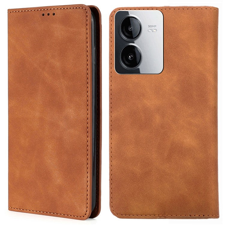 For vivo iQOO Z8x 5G / Y78t 5G Phone Case Card Holder Slots Leather Stand Flip Cover - Light Brown