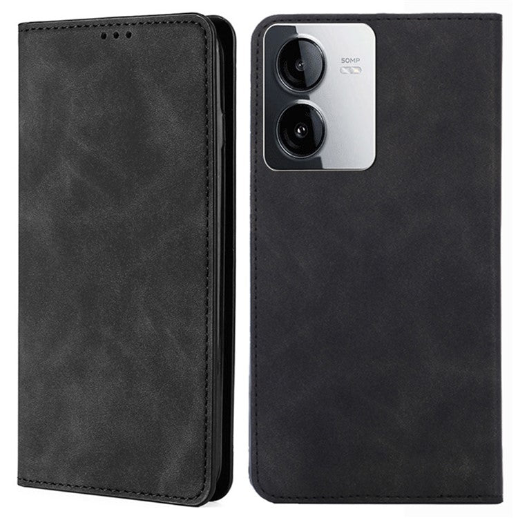 For vivo iQOO Z8x 5G / Y78t 5G Phone Case Card Holder Slots Leather Stand Flip Cover - Black