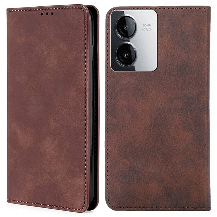 For vivo iQOO Z8x 5G / Y78t 5G Phone Case Card Holder Slots Leather Stand Flip Cover - Dark Brown