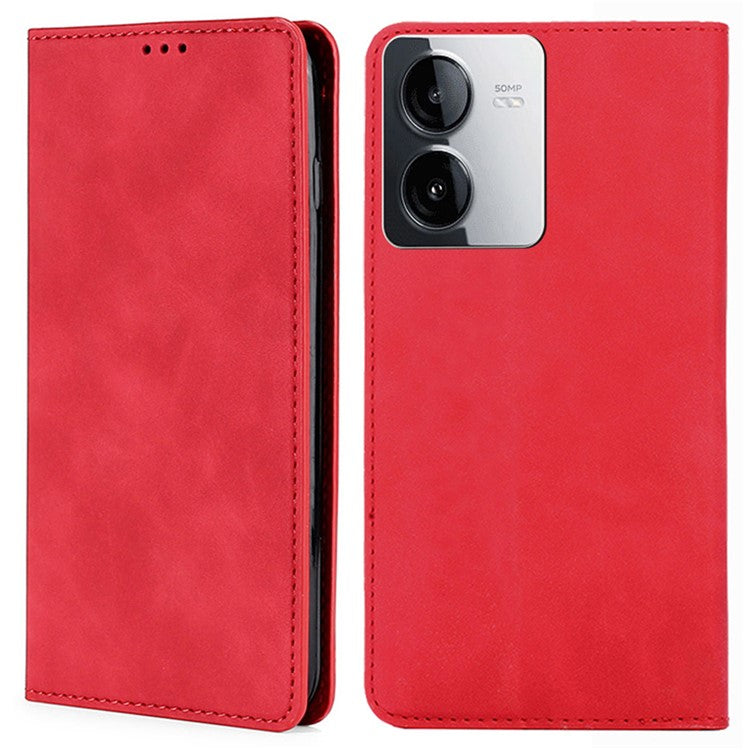 For vivo iQOO Z8x 5G / Y78t 5G Phone Case Card Holder Slots Leather Stand Flip Cover - Red