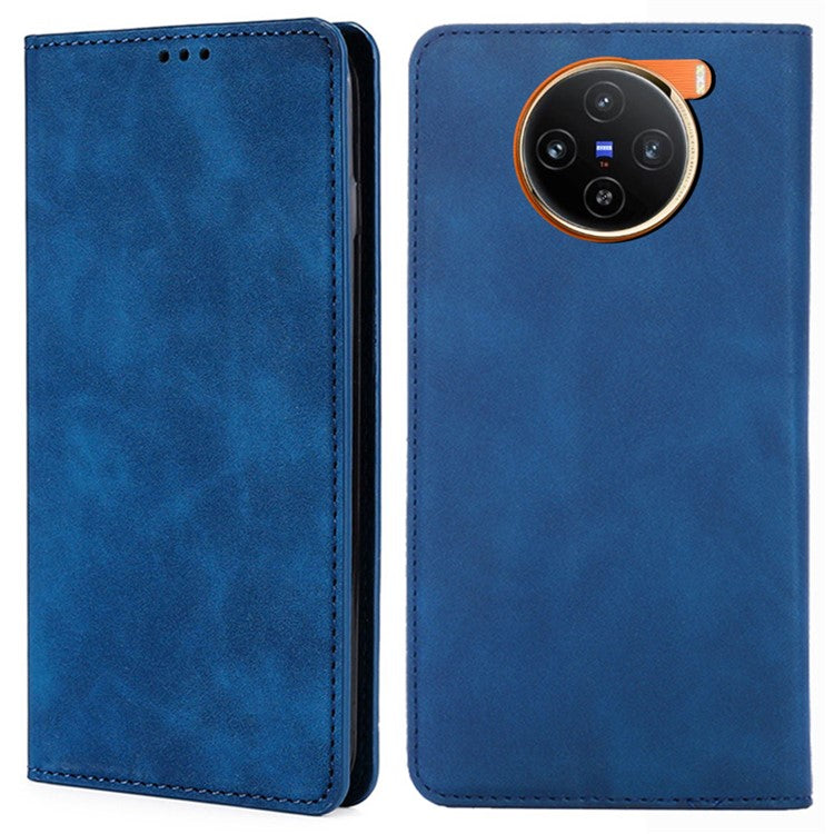 For vivo X100 5G Case with 2 Card Holder Slot Leather Magnetic Closure Cover - Blue