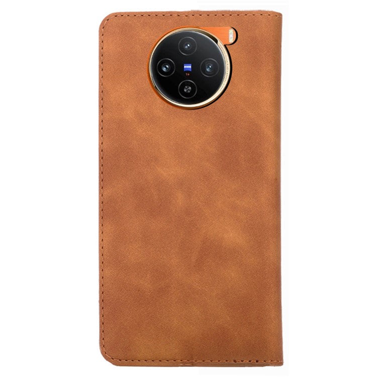 For vivo X100 5G Case with 2 Card Holder Slot Leather Magnetic Closure Cover - Light Brown