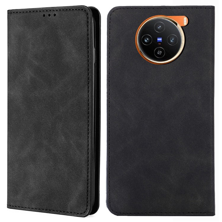 For vivo X100 5G Case with 2 Card Holder Slot Leather Magnetic Closure Cover - Black