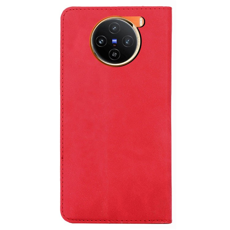 For vivo X100 5G Case with 2 Card Holder Slot Leather Magnetic Closure Cover - Red