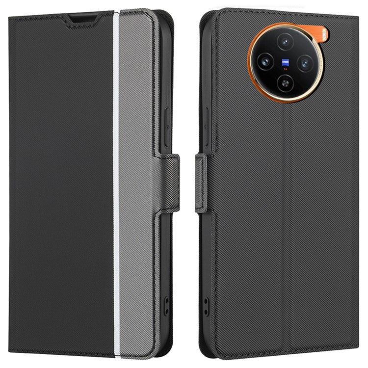 For vivo X100 5G Leather Folio Case with Stand Card Slot TPU Shell Shockproof Flip Phone Cover - Black