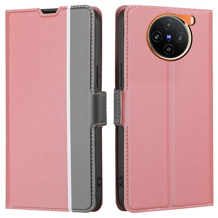 For vivo X100 5G Leather Folio Case with Stand Card Slot TPU Shell Shockproof Flip Phone Cover - Pink