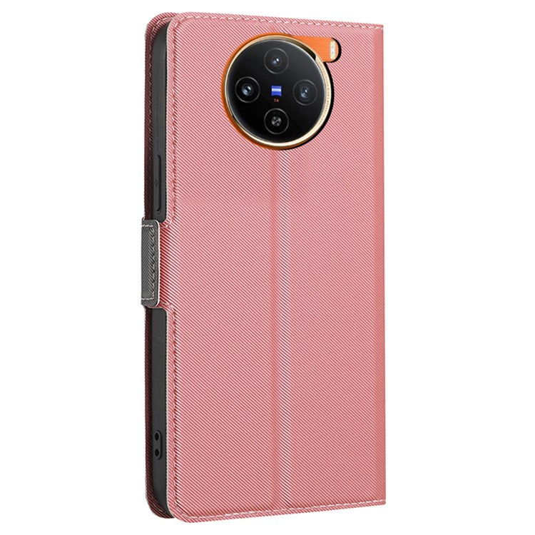 For vivo X100 5G Leather Folio Case with Stand Card Slot TPU Shell Shockproof Flip Phone Cover - Pink