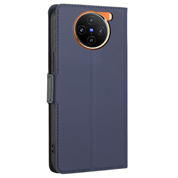 For vivo X100 5G Leather Folio Case with Stand Card Slot TPU Shell Shockproof Flip Phone Cover - Blue