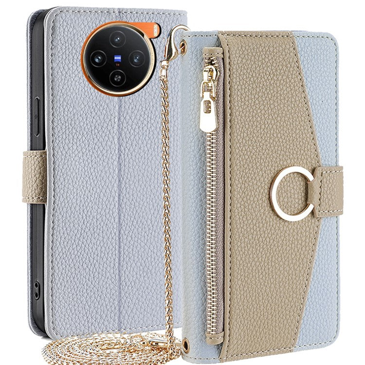 For vivo X100 5G Wallet Case with Card Holder PU Leather Phone Cover Crossbody Bag Purse Style - Blue