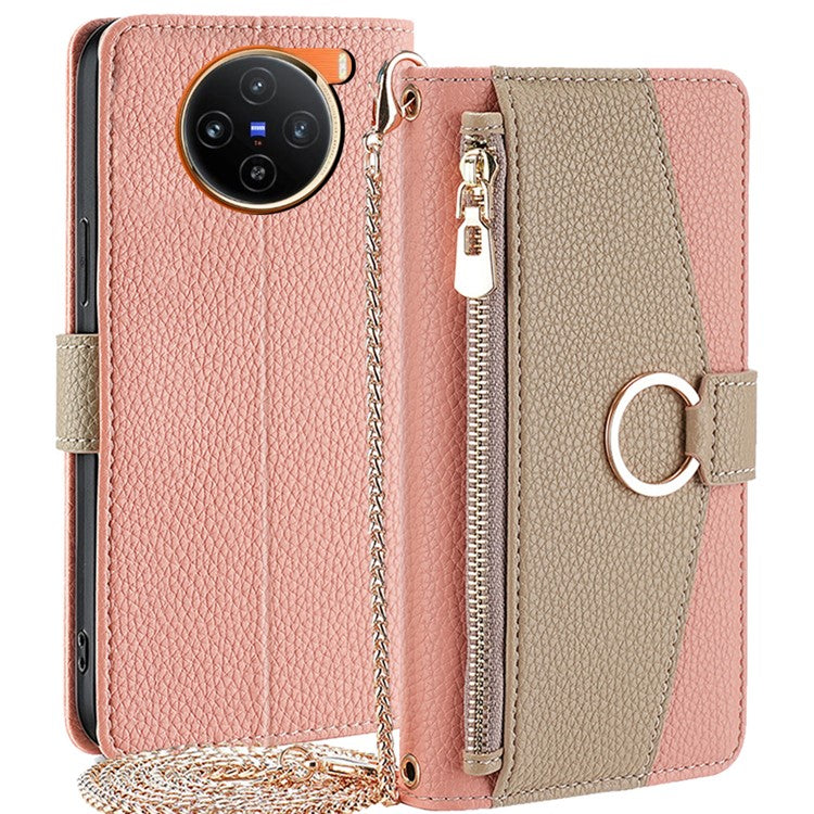 For vivo X100 5G Wallet Case with Card Holder PU Leather Phone Cover Crossbody Bag Purse Style - Pink