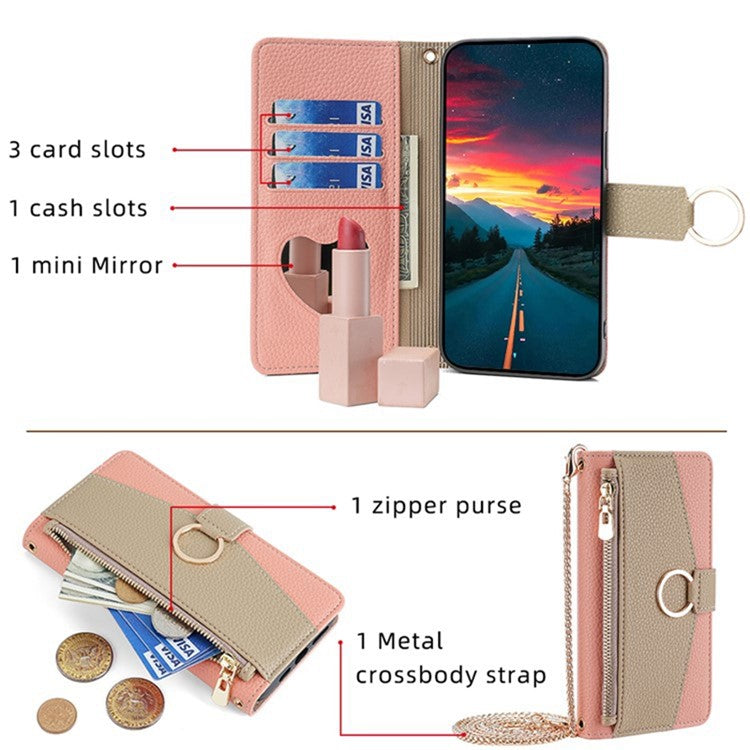 For vivo X100 5G Wallet Case with Card Holder PU Leather Phone Cover Crossbody Bag Purse Style - Pink