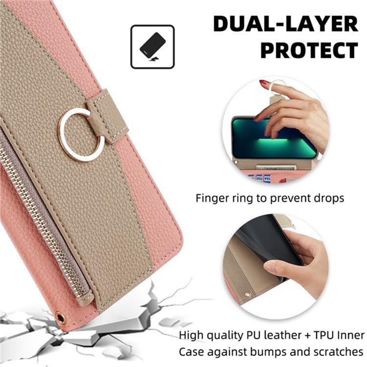 For vivo X100 5G Wallet Case with Card Holder PU Leather Phone Cover Crossbody Bag Purse Style - Pink