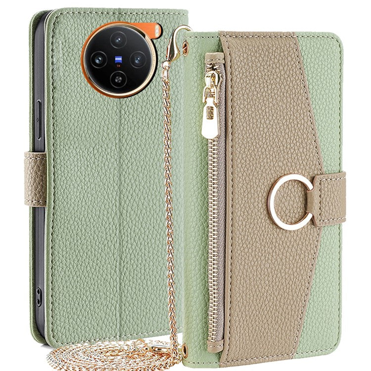 For vivo X100 5G Wallet Case with Card Holder PU Leather Phone Cover Crossbody Bag Purse Style - Green