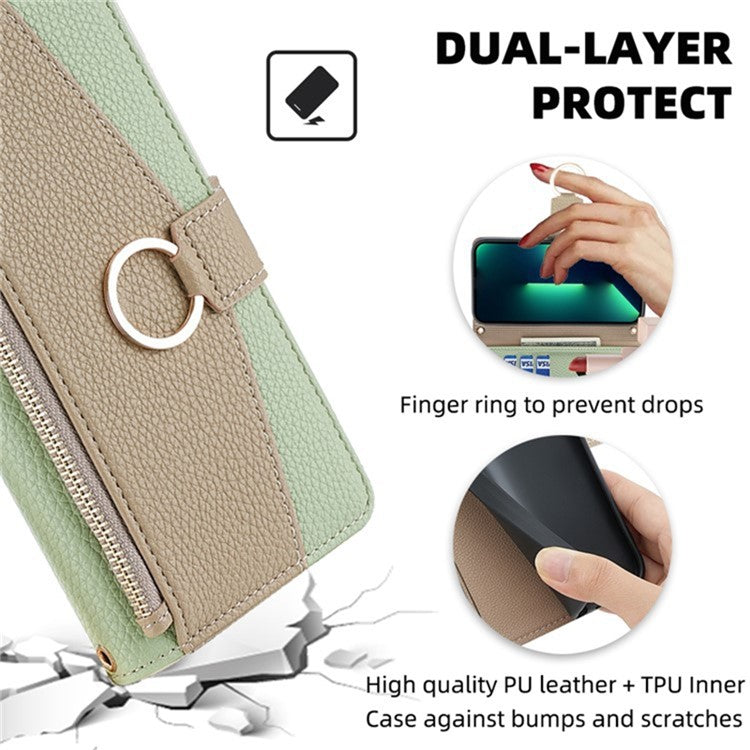 For vivo X100 5G Wallet Case with Card Holder PU Leather Phone Cover Crossbody Bag Purse Style - Green