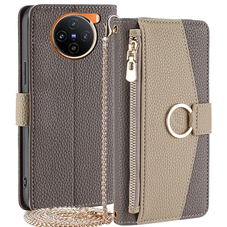 For vivo X100 5G Wallet Case with Card Holder PU Leather Phone Cover Crossbody Bag Purse Style - Grey