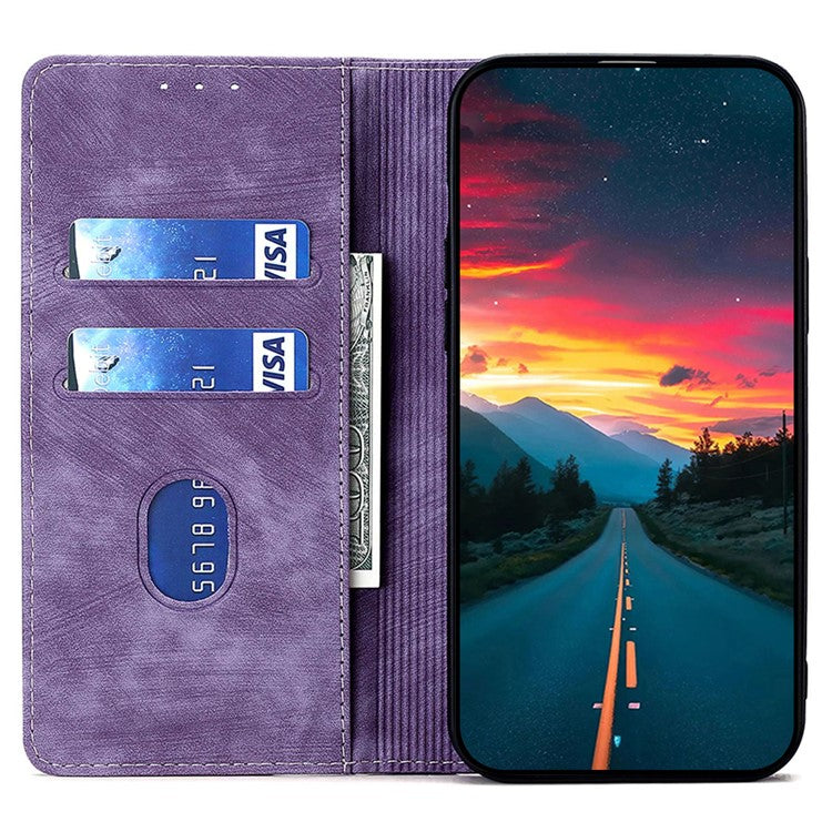 For vivo Y17s 4G Leather Case Anti-scratch RFID Blocking Phone Stand Cover with Magnetic Closure - Purple