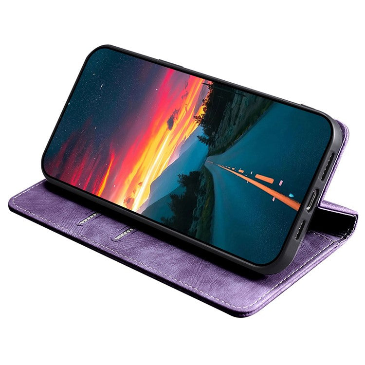 For vivo Y17s 4G Leather Case Anti-scratch RFID Blocking Phone Stand Cover with Magnetic Closure - Purple