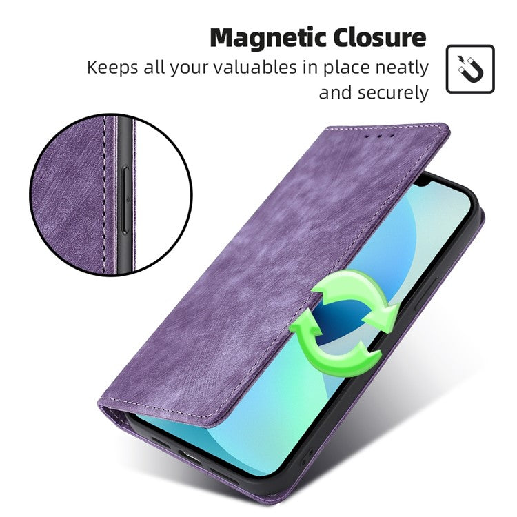 For vivo Y17s 4G Leather Case Anti-scratch RFID Blocking Phone Stand Cover with Magnetic Closure - Purple