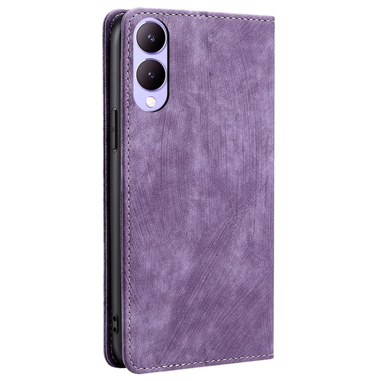 For vivo Y17s 4G Leather Case Anti-scratch RFID Blocking Phone Stand Cover with Magnetic Closure - Purple