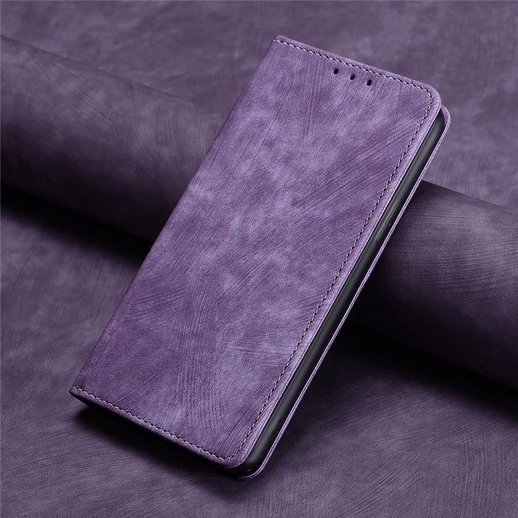 For vivo Y17s 4G Leather Case Anti-scratch RFID Blocking Phone Stand Cover with Magnetic Closure - Purple