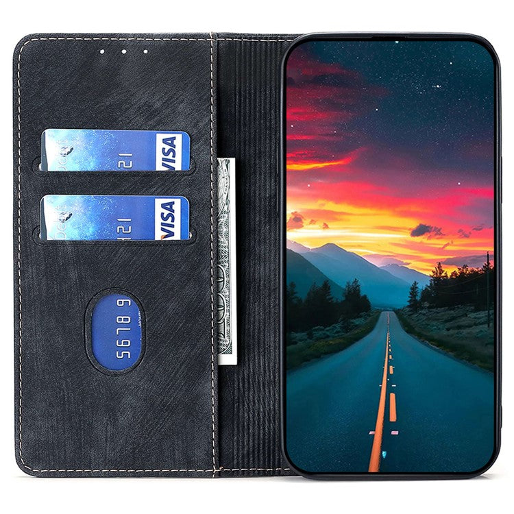 For vivo Y17s 4G Leather Case Anti-scratch RFID Blocking Phone Stand Cover with Magnetic Closure - Black