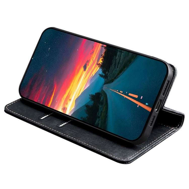 For vivo Y17s 4G Leather Case Anti-scratch RFID Blocking Phone Stand Cover with Magnetic Closure - Black