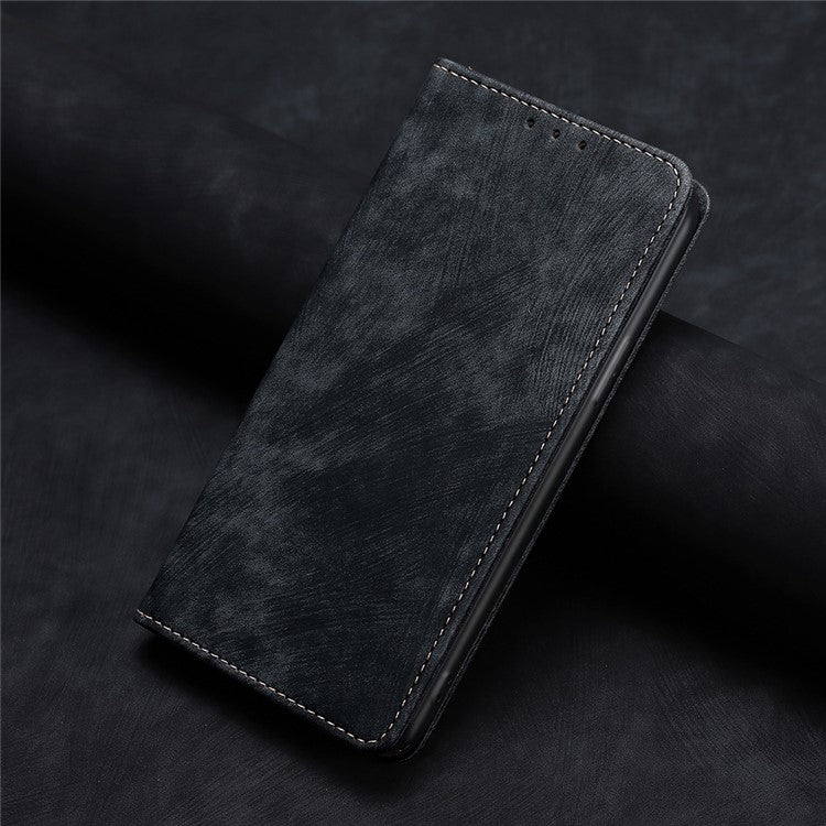 For vivo Y17s 4G Leather Case Anti-scratch RFID Blocking Phone Stand Cover with Magnetic Closure - Black