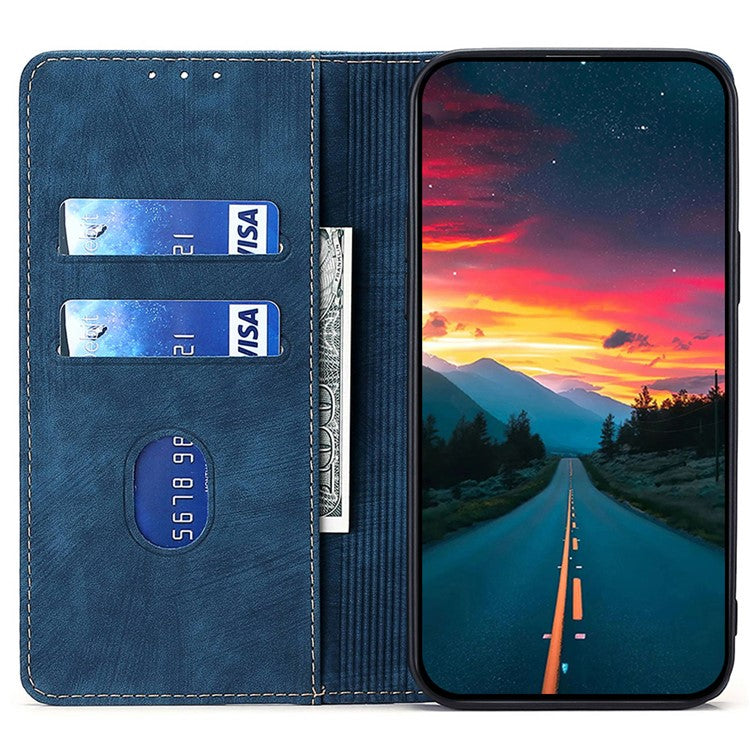 For vivo Y17s 4G Leather Case Anti-scratch RFID Blocking Phone Stand Cover with Magnetic Closure - Blue