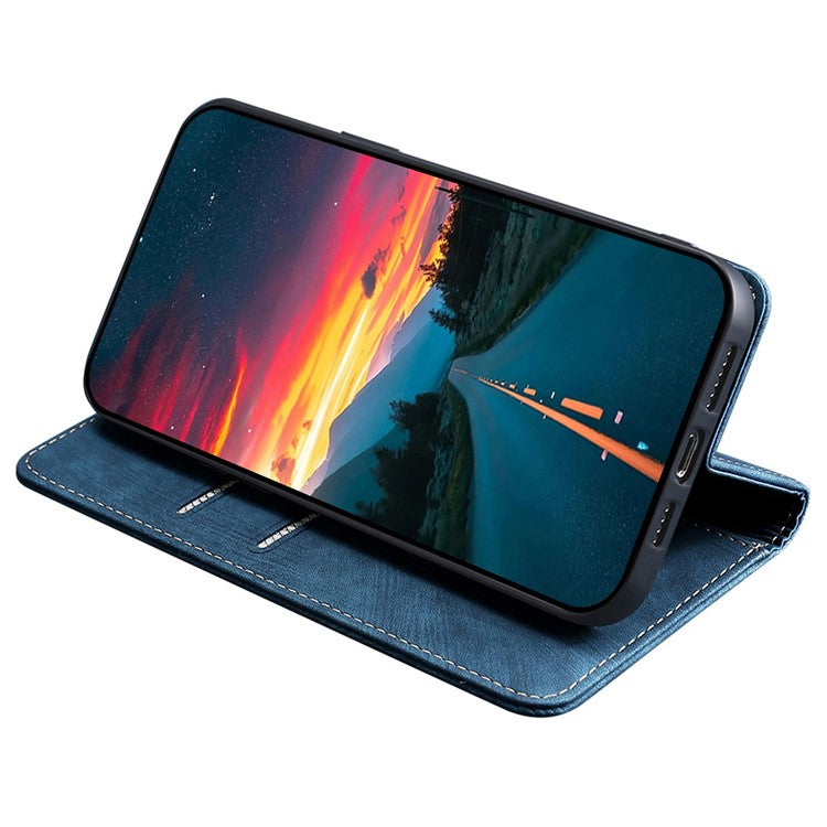 For vivo Y17s 4G Leather Case Anti-scratch RFID Blocking Phone Stand Cover with Magnetic Closure - Blue