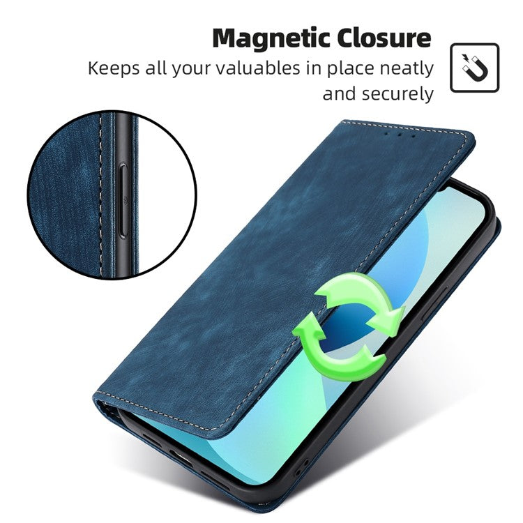 For vivo Y17s 4G Leather Case Anti-scratch RFID Blocking Phone Stand Cover with Magnetic Closure - Blue