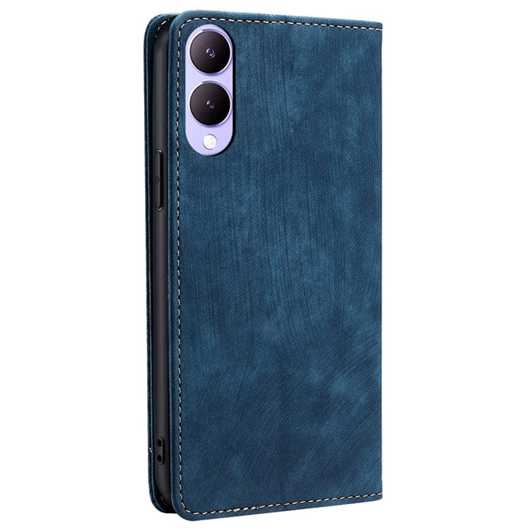 For vivo Y17s 4G Leather Case Anti-scratch RFID Blocking Phone Stand Cover with Magnetic Closure - Blue