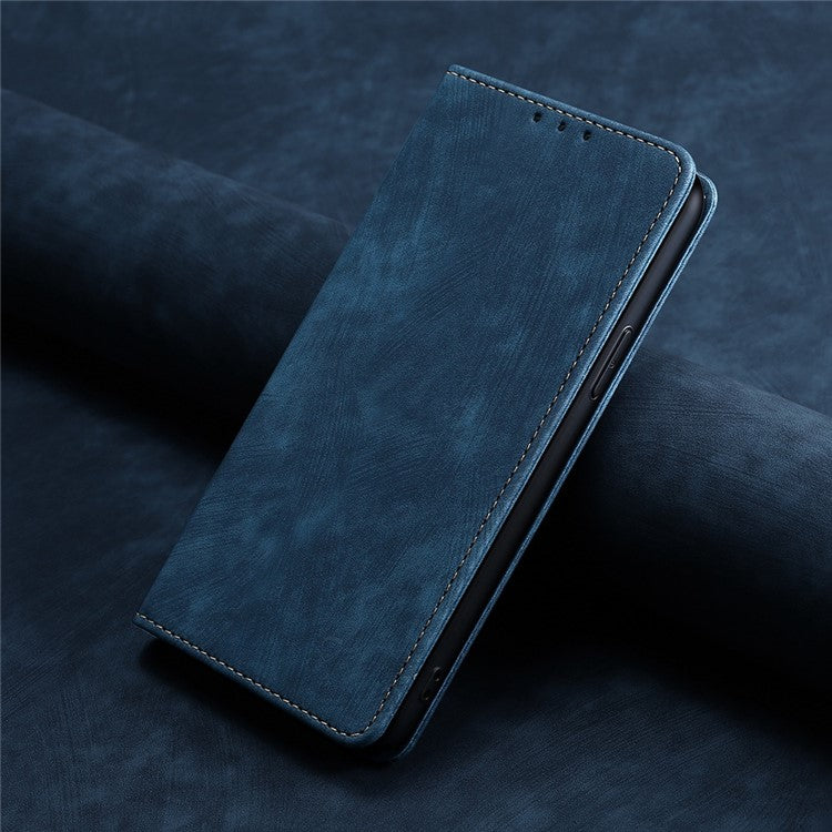 For vivo Y17s 4G Leather Case Anti-scratch RFID Blocking Phone Stand Cover with Magnetic Closure - Blue