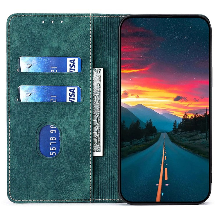 For vivo Y17s 4G Leather Case Anti-scratch RFID Blocking Phone Stand Cover with Magnetic Closure - Green