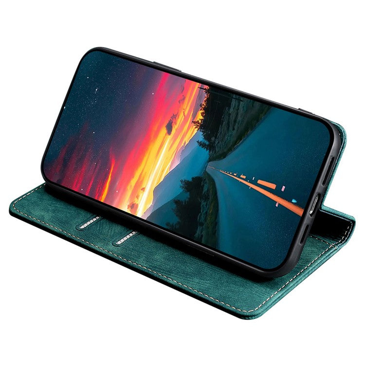 For vivo Y17s 4G Leather Case Anti-scratch RFID Blocking Phone Stand Cover with Magnetic Closure - Green