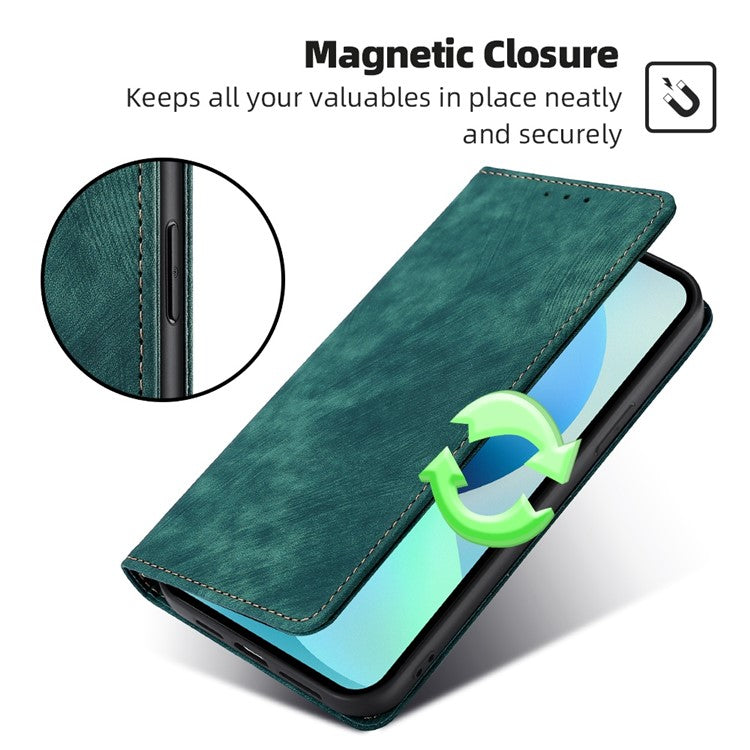 For vivo Y17s 4G Leather Case Anti-scratch RFID Blocking Phone Stand Cover with Magnetic Closure - Green