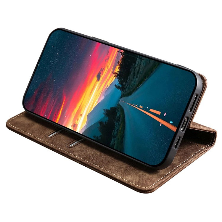 For vivo Y17s 4G Leather Case Anti-scratch RFID Blocking Phone Stand Cover with Magnetic Closure - Brown