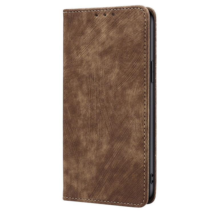 For vivo Y17s 4G Leather Case Anti-scratch RFID Blocking Phone Stand Cover with Magnetic Closure - Brown