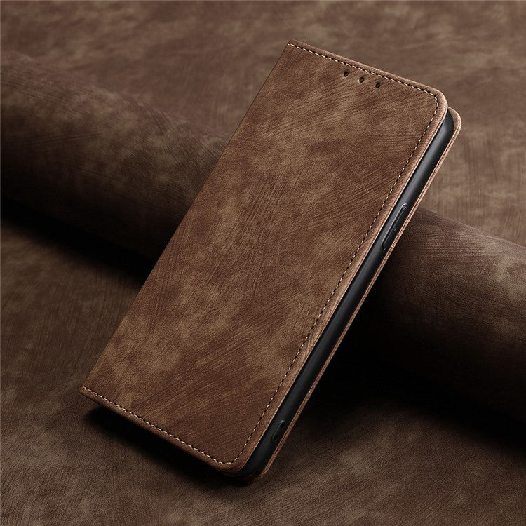 For vivo Y17s 4G Leather Case Anti-scratch RFID Blocking Phone Stand Cover with Magnetic Closure - Brown